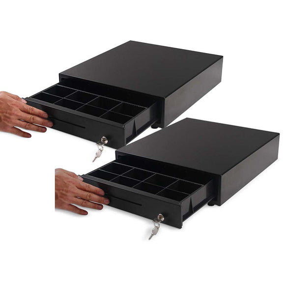 NNEAGS 2X Black Heavy Duty Cash Drawer Manual 4 Bills 8 Coins Cheque Slot Tray Pos 350
