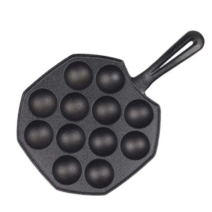 NNEAGS 18CM Cast Iron Takoyaki Fry Pan Octopus Balls Maker 12 Hole Cavities Grill Mold