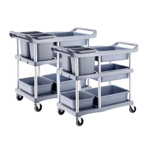 NNEAGS 2X 3-Tier Soiled Food Trolley Dirty Plate Cart Five Buckets Kitchen Food Utility