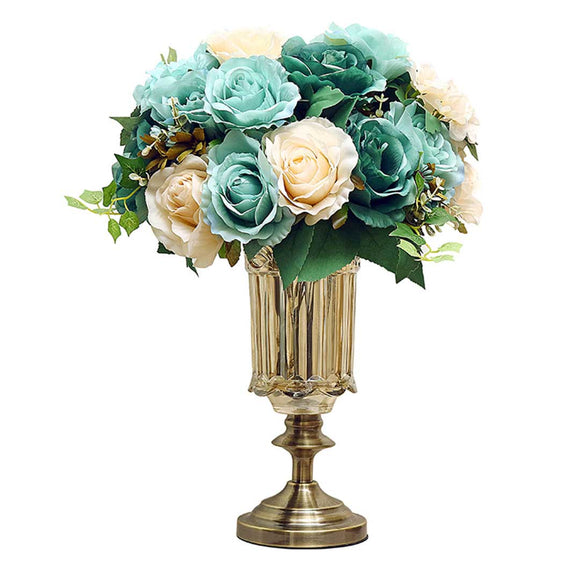 NNEAGS 28.5cm Transparent Glass Flower Vase Filler with Blue Flower Set