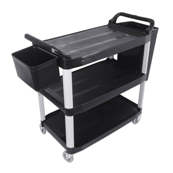 NNEAGS 3 Tier Food Trolley Food Waste Cart With Two Bins Storage Kitchen Black Large