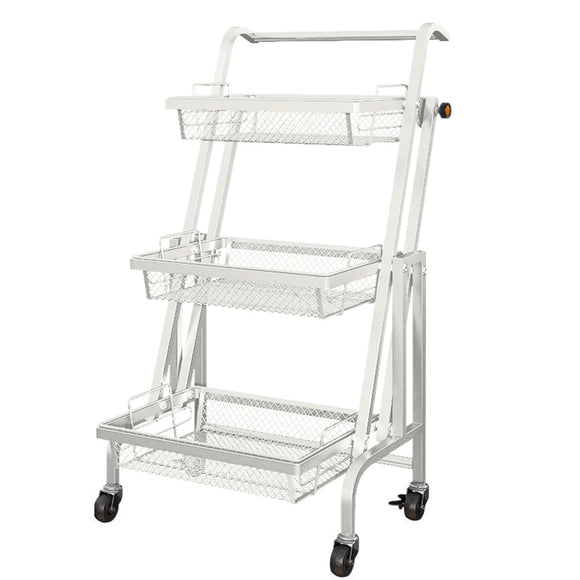 NNEAGS 3 Tier Steel White Adjustable Kitchen Cart Multi-Functional Shelves Portable Storage Organizer with Wheels
