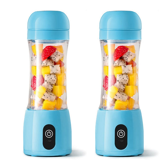 NNEAGS 2X 380ml Portable Mini USB Rechargeable Handheld Fruit Mixer Juicer Blue