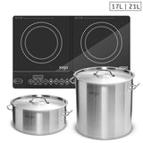 NNEAGS Dual Burners Cooktop Stove, 21L and 17L Stainless Steel Stockpot Top Grade Stock Pot