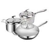 NNEAGS 6 Piece Cookware Set 18/10 Stainless Steel 3-Ply Frying Pan, Milk, and Soup Pot with Lid