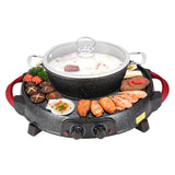 NNEAGS 2 in 1 Electric Stone Coated Teppanyaki Grill Plate Steamboat Hotpot