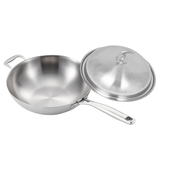 NNEAGS 18/10 Stainless Steel Fry Pan 36cm Frying Pan Top Grade Skillet with Helper Handle and Lid