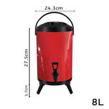 NNEAGS 8L Stainless Steel Insulated Milk Tea Barrel Hot and Cold Beverage Dispenser Container with Faucet Red