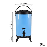 NNEAGS 8L Stainless Steel Insulated Milk Tea Barrel Hot and Cold Beverage Dispenser Container with Faucet Blue