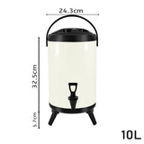 NNEAGS 4X 10L Stainless Steel Insulated Milk Tea Barrel Hot and Cold Beverage Dispenser Container with Faucet White