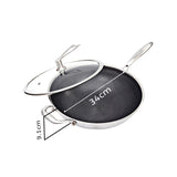 NNEAGS 2X 34cm Stainless Steel Tri-Ply Frying Cooking Fry Pan Textured Non Stick Skillet with Glass Lid and Helper Handle