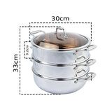 NNEAGS 2X 3 Tier 30cm Heavy Duty Stainless Steel Food Steamer Vegetable Pot Stackable Pan Insert with Glass Lid