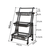 NNEAGS 3 Tier Steel Black Adjustable Kitchen Cart Multi-Functional Shelves Portable Storage Organizer with Wheels