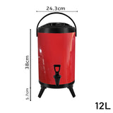 NNEAGS 8X 12L Stainless Steel Insulated Milk Tea Barrel Hot and Cold Beverage Dispenser Container with Faucet Red