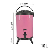 NNEAGS 4X 10L Stainless Steel Insulated Milk Tea Barrel Hot and Cold Beverage Dispenser Container with Faucet Pink