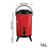 NNEAGS 4X 14L Stainless Steel Insulated Milk Tea Barrel Hot and Cold Beverage Dispenser Container with Faucet Red