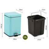 NNEAGS 4X 12L Foot Pedal Stainless Steel Rubbish Recycling Garbage Waste Trash Bin Square Blue