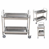 NNEAGS 2 Tier 95x50x95cm Stainless Steel Kitchen Trolley Bowl Collect Service FoodCart Large
