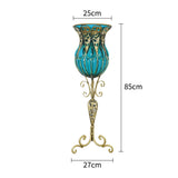 NNEAGS 85cm Blue Glass Floor Vase with Tall Metal Flower Stand