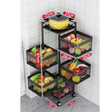 NNEAGS 2X 5 Tier Steel Square Rotating Kitchen Cart Multi-Functional Shelves Portable Storage Organizer with Wheels