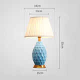 NNEAGS Textured Ceramic Oval Table Lamp with Gold Metal Base Blue