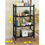 NNEAGS 4 Tier Steel Black Foldable Display Stand Multi-Functional Shelves Portable Storage Organizer with Wheels