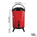 NNEAGS 4X 10L Stainless Steel Insulated Milk Tea Barrel Hot and Cold Beverage Dispenser Container with Faucet Red