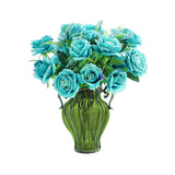 NNEAGS Green Colored European Glass Home Decor Flower Vase with Two Metal Handle