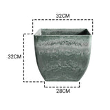 NNEAGS 32cm Green Grey Square Resin Plant Flower Pot in Cement Pattern Planter Cachepot for Indoor Home Office
