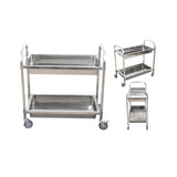 NNEAGS 2X 2 Tier 85x45x90cm Stainless Steel Kitchen Trolley Bowl Collect Service Food Cart Medium