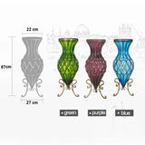 NNEAGS 67cm Purple Glass Tall Floor Vase and 12pcs Pink Artificial Fake Flower Set