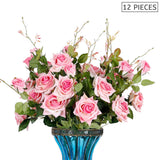 NNEAGS 12pcs Artificial Silk Flower Fake Rose Bouquet Table Decor Pink