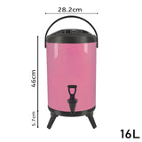 NNEAGS 2X 16L Stainless Steel Insulated Milk Tea Barrel Hot and Cold Beverage Dispenser Container with Faucet Pink