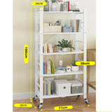 NNEAGS 5 Tier Steel White Foldable Display Stand Multi-Functional Shelves Portable Storage Organizer with Wheels