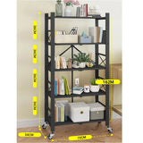 NNEAGS 2X 5 Tier Steel Black Foldable Display Stand Multi-Functional Shelves Portable Storage Organizer with Wheels