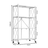 NNEAGS 4 Tier Steel White Foldable Kitchen Cart Multi-Functional Shelves Portable Storage Organizer with Wheels