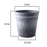 NNEAGS 37cm Weathered Grey Round Resin Plant Flower Pot in Cement Pattern Planter Cachepot for Indoor Home Office