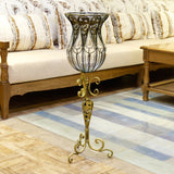NNEAGS 85cm European Clear Glass Floor Home Decor Flower Vase with Tall Metal Stand