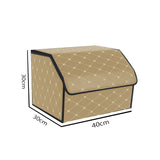 NNEAGS Leather Car Boot Collapsible Foldable Trunk Cargo Organizer Portable Storage Box Beige/Gold Stitch Medium