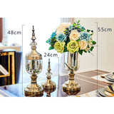 NNEAGS 2X Clear Glass Flower Vase with Lid and White Flower Filler Vase Bronze Set