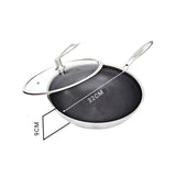 NNEAGS 2X 32cm Stainless Steel Tri-Ply Frying Cooking Fry Pan Textured Non Stick Interior Skillet with Glass Lid