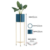 NNEAGS 4X 2 Layer 81cm Gold Metal Plant Stand with Blue Flower Pot Holder Corner Shelving Rack Indoor Display