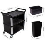 NNEAGS 3 Tier Covered Food Trolley Food Waste Cart Storage Mechanic Kitchen with Bins