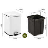 NNEAGS 4X 6L Foot Pedal Stainless Steel Rubbish Recycling Garbage Waste Trash Bin Square White