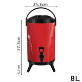 NNEAGS 4X 8L Stainless Steel Insulated Milk Tea Barrel Hot and Cold Beverage Dispenser Container with Faucet Red