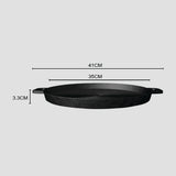 NNEAGS 2X 35cm Round Ribbed Cast Iron Frying Pan Skillet Steak Sizzle Platter with Handle