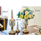 NNEAGS 2X Clear Glass Flower Vase with Lid and White Flower Filler Vase Gold Set