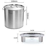 NNEAGS 33L Stainless Steel Stock Pot with Two Steamer Rack Insert Stockpot Tray