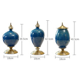 NNEAGS 3X Ceramic Oval Flower Vase with Blue Flower Set Dark Blue