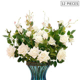 NNEAGS 12pcs Artificial Silk Flower Fake Rose Bouquet Table Decor White
